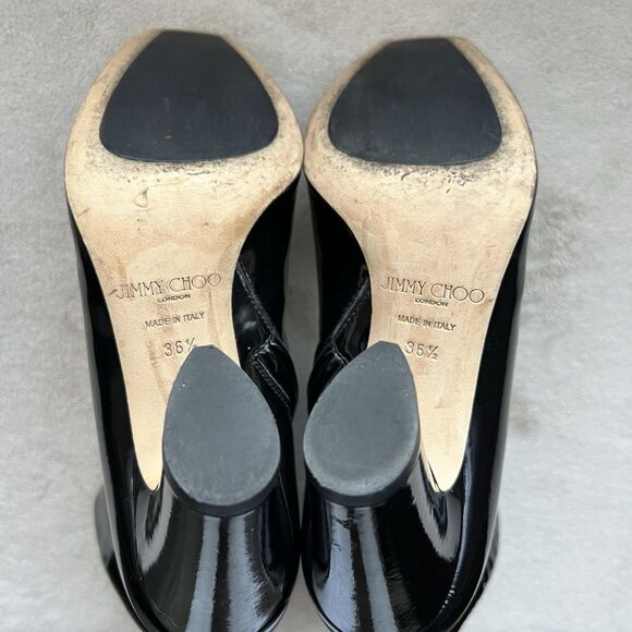 Jimmy Choo Black Patent Leather Block Heel Ankle Boot Women EU 36.5 US 6.5 Chic - Picture 15 of 16
